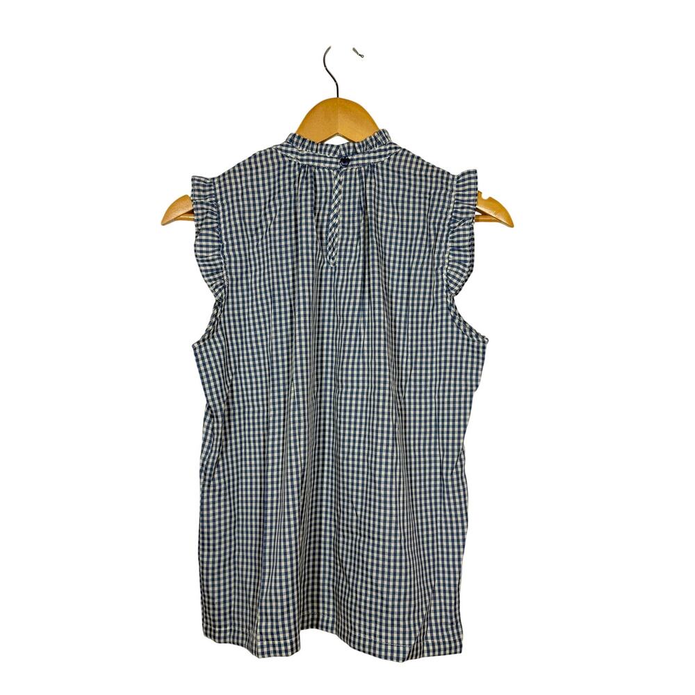 Tulip B Women’s Small Blue White Gingham Sleeveless Blouse Ruffle Mock Neck NWT - Picture 2 of 8